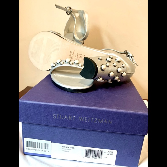Stuart Weitzman Metallic Silver Bing Pearl Sandals - Picture 4 of 6